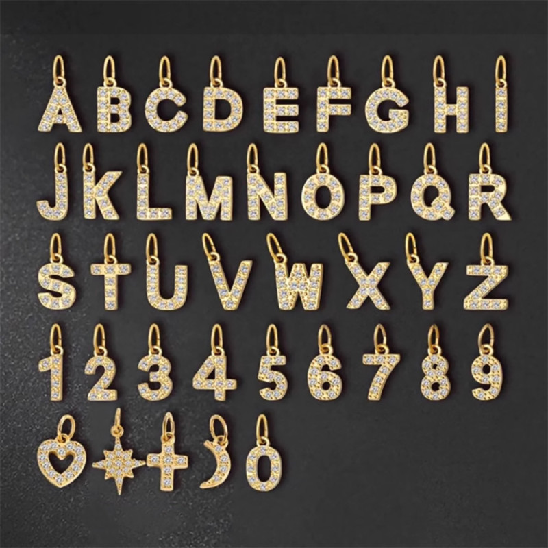 Hot Selling Micro Pave Full Diamond Stainless Steel Titanium Steel 26 Letter Accessories Single Pendant DIY Zircon Necklace Bracelet