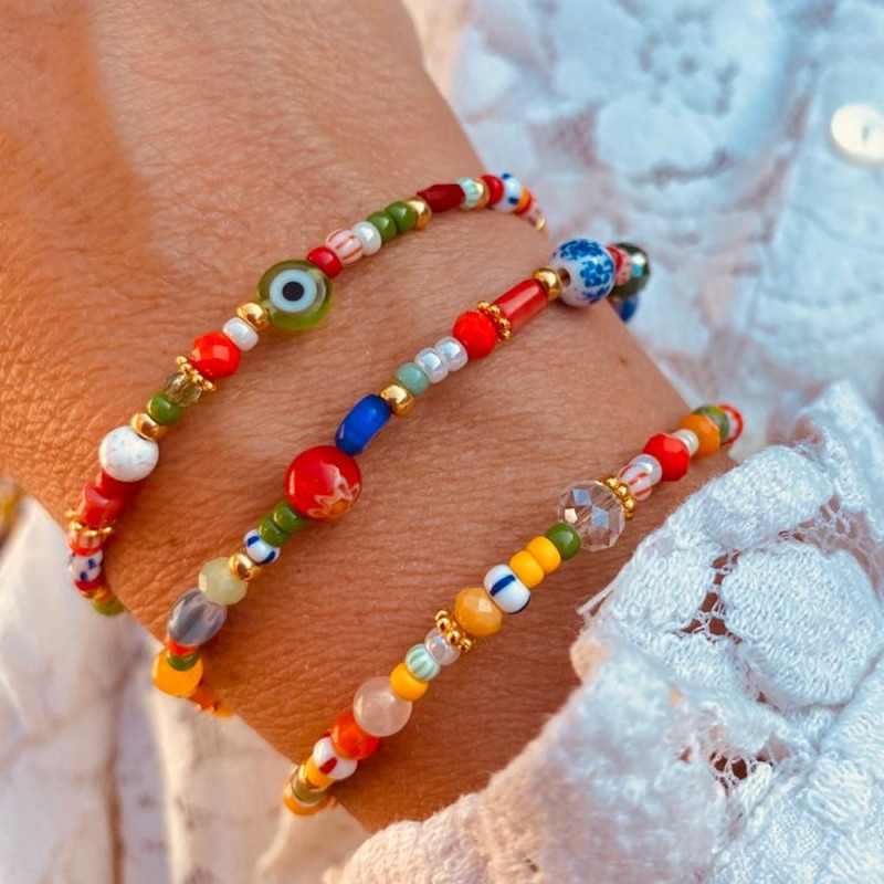 Cross-Border Hot-Selling Mixed Color Glass Bracelet Fashionable Versatile Exotic Style Colorful Crystal Bracelet Eye Design for Street Selling