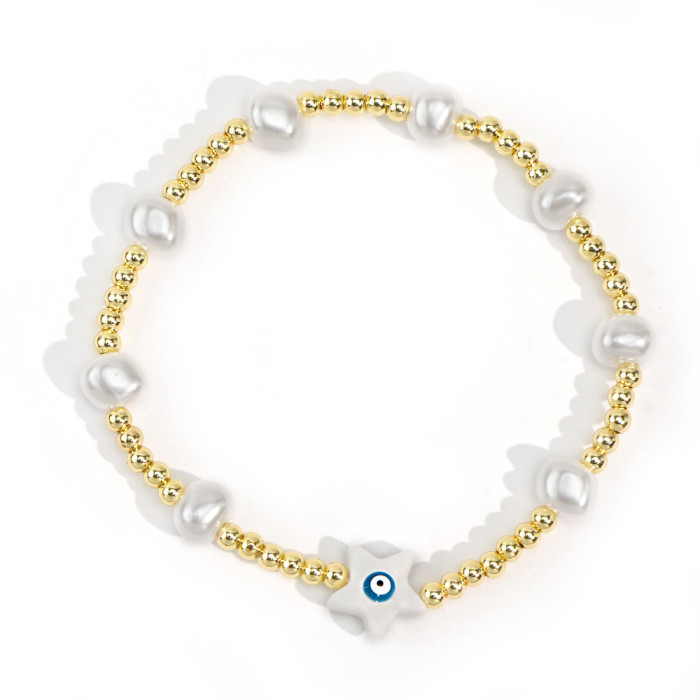 New Hot-Selling Light Luxury Imitation Pearl Bracelet Evil Eye Two-Tone Bead Tassel Fashion Versatile Bracelet for Women