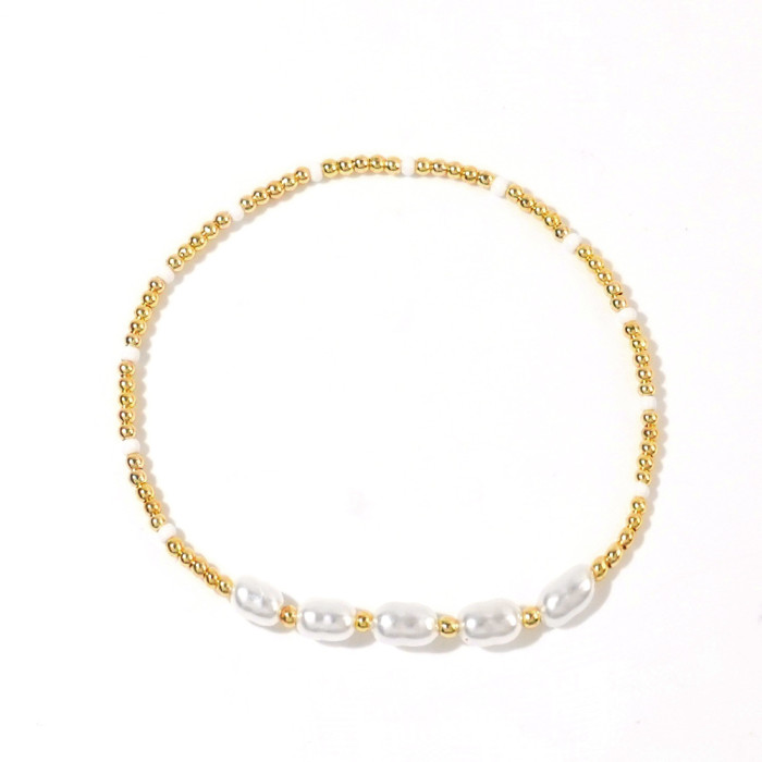 INS Style Multi-layer Stacking Bracelet Gold Beaded Cross White Beaded Bracelet Set for Women Accessories