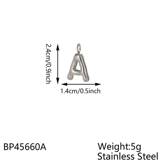 Hot-Selling Fashion Stainless Steel Chubby Bubble Steel Color 26 Letters New Playful Design Letter Accessories, Jewelry