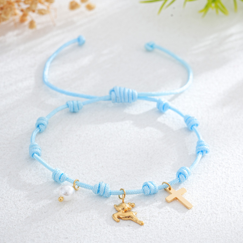 Summer Vacation Bohemian Cross Pearl Pendant Color Rope Braided Bracelet Light Luxury Niche Exquisite High-end Feel