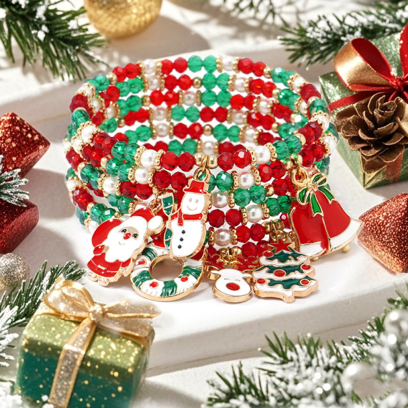 Christmas Series Soft Clay Bracelet Santa Claus Reindeer Bell Christmas Tree Bracelet Set Factory Direct Sale