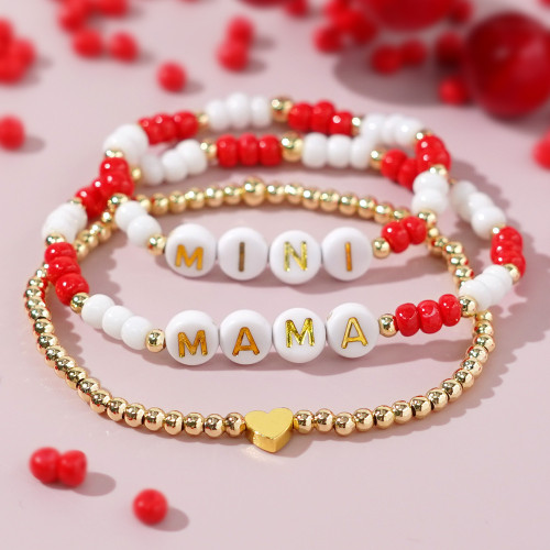 European and American Hot-Selling White Background Gold Letter Bracelet Niche Simple Beaded Bracelet Mother's Day Gift Set Decoration