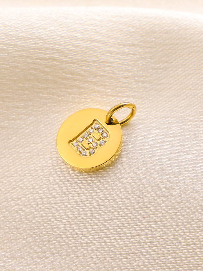 Cross-Border Hot-Selling Fashion Simple Light Luxury Versatile 14K Round Pendant with Diamond-Studded Letter Pendant Accessories for Daily Wear