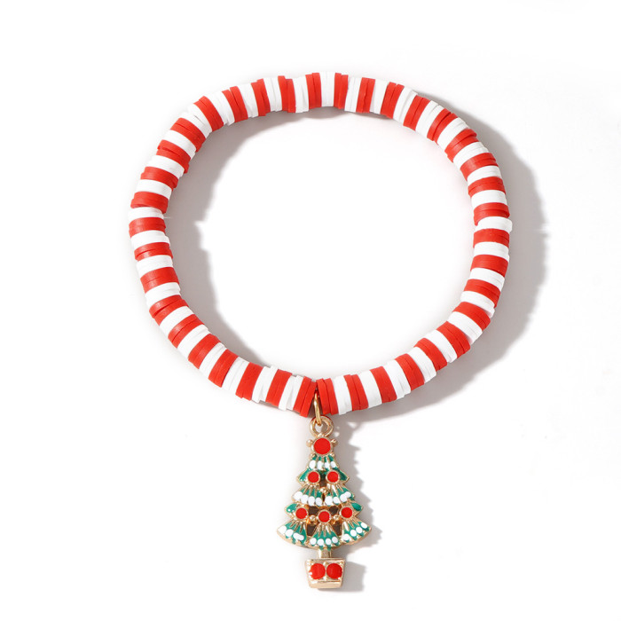 Christmas Soft Clay Beaded Bracelet Christmas Tree Snowman Bell Reindeer Pendant Red White Green Lucky Bead Bracelet...
