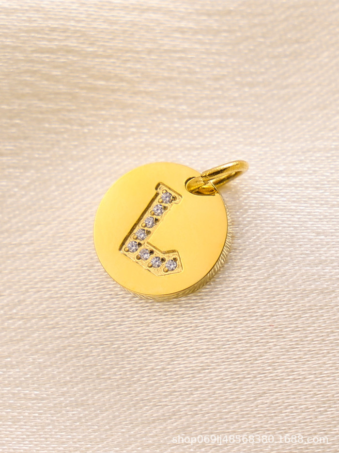 Cross-Border Hot-Selling Fashion Simple Light Luxury Versatile 14K Round Pendant with Diamond-Studded Letter Pendant Accessories for Daily Wear