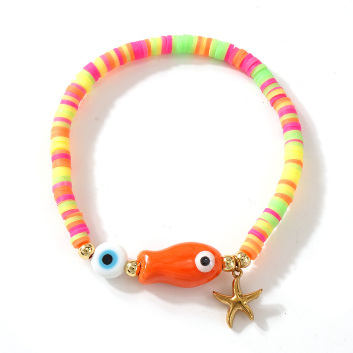 Hot Sale Colorful Soft Clay Small Fish Bead Bracelet Evil Eye Starfish Versatile Summer Fresh Fashion Essential