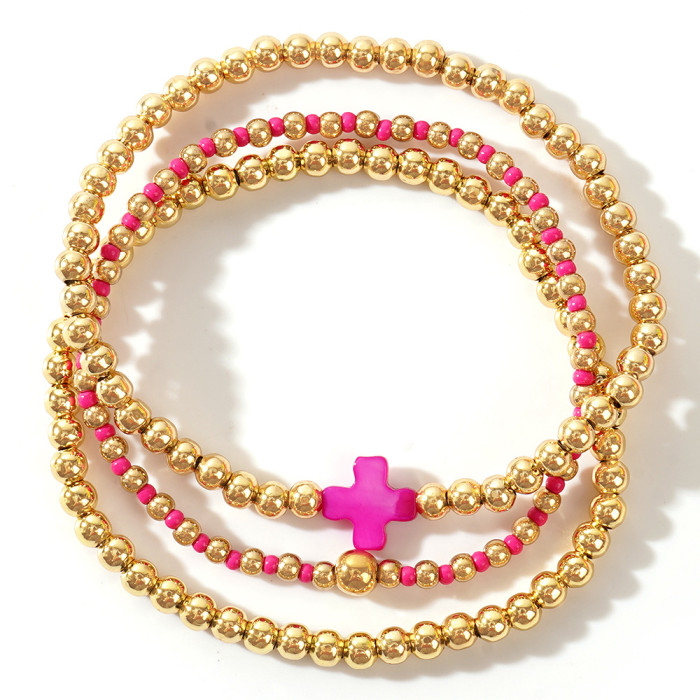 Hot Selling Shell Cross Stacking Bracelet Gold Bead Fashion Light Luxury Style Versatile Trendy Jewelry Bracelet