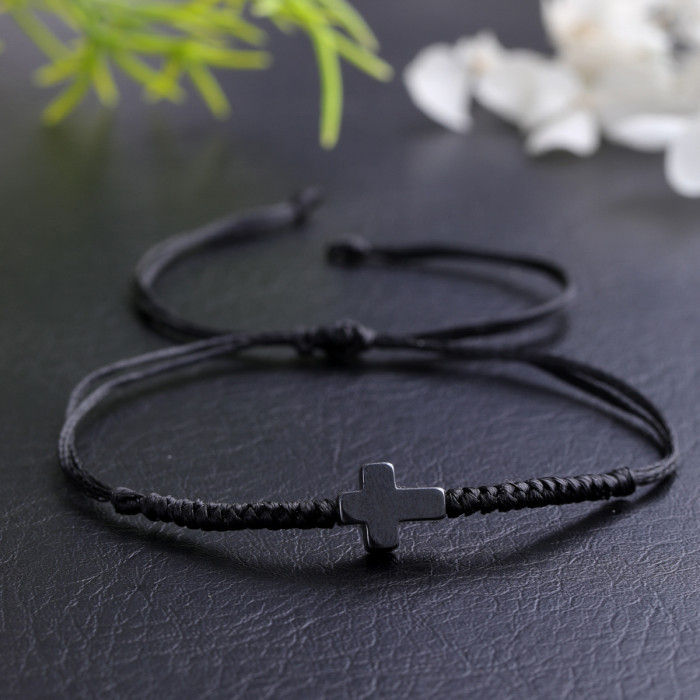 Minimalist Black Natural Stone Cross Men's Bracelet High-End Street Style Fashion Set Bracelet Wholesale