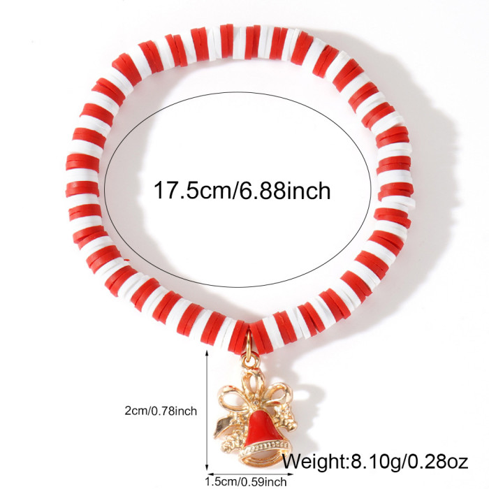 Christmas Soft Clay Beaded Bracelet Christmas Tree Snowman Bell Reindeer Pendant Red White Green Lucky Bead Bracelet...