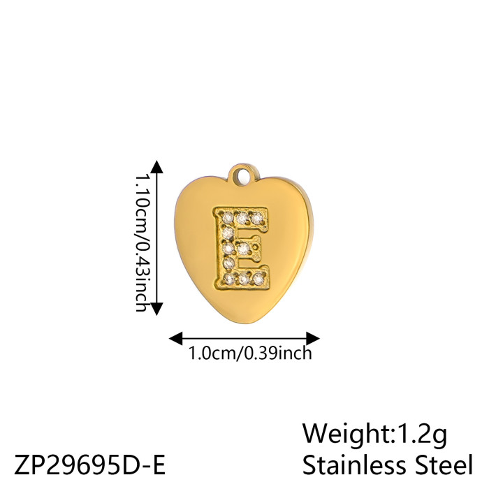 European and American Hot-Selling Fashion Simple Zircon Inlaid Heart 26 Letter Pendant Handmade DIY Bracelet Necklace English Peach