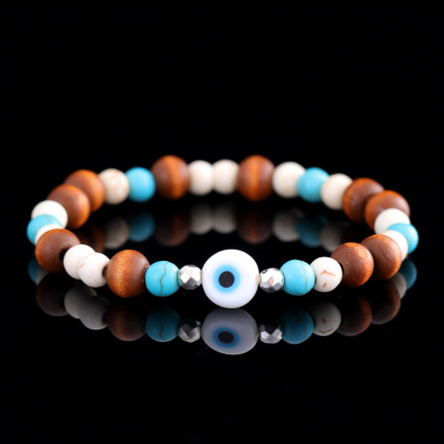 European and American New Fashion Personality Wooden Bead Bracelet for Men Trendy Hip-Hop Niche Beach Style Layered Natural Stone Bracelet