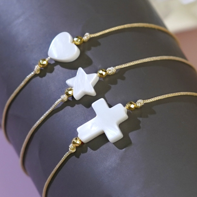 Niche Design Girly Heart Shell Cross Bracelet for Women Ins Style Simple Best Friend Bracelet Jewelry Wholesale