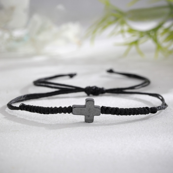 Minimalist Black Natural Stone Cross Men's Bracelet High-End Street Style Fashion Set Bracelet Wholesale