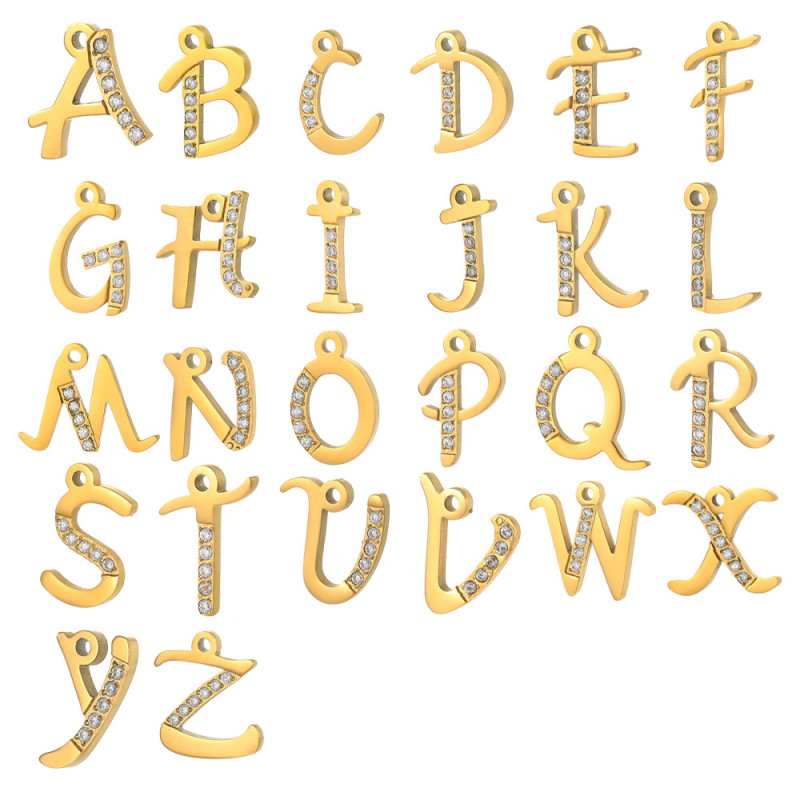 Amazon Foreign Trade Bestseller Stainless Steel Micro Pave Zircon 26 Letter Pendants DIY Jewelry Accessories Wholesale