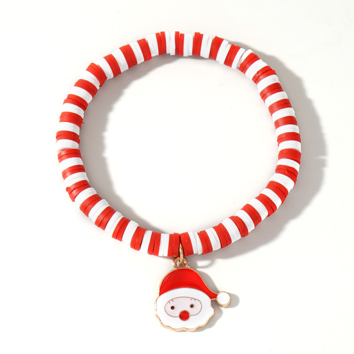 Christmas Soft Clay Beaded Bracelet Christmas Tree Snowman Bell Reindeer Pendant Red White Green Lucky Bead Bracelet...