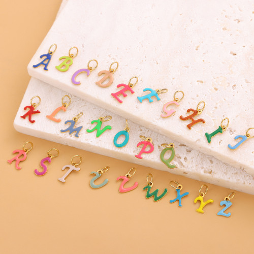 European and American Cross-Border Hot-Selling Colorful 26 English Letter Pendant Oil-Drip Titanium Steel Vacuum Electroplating Accessories DIY Accessories