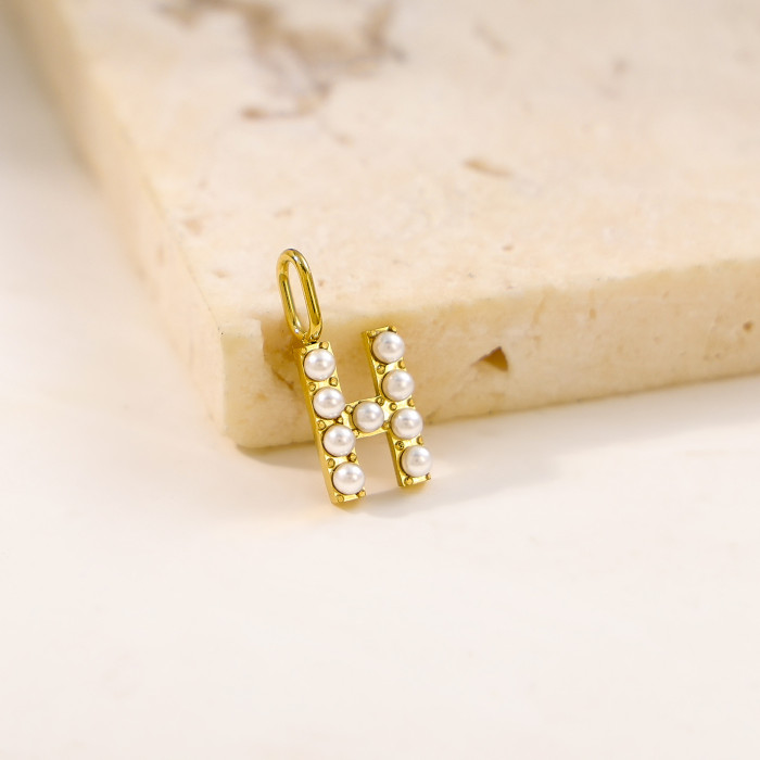 Cross-Border Hot Selling Stainless Steel Letter Inlaid Pearl Accessories Unique Niche Design Imitation Pearl Jewelry Wholesale