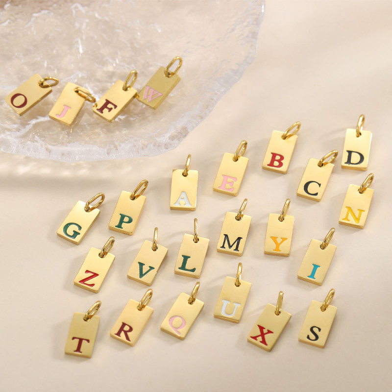 Cross-Border Hot Selling 26 Oil Drop English Letter Pendants Stainless Steel Gold-Plated Charms DIY Jewelry Accessories Wholesale