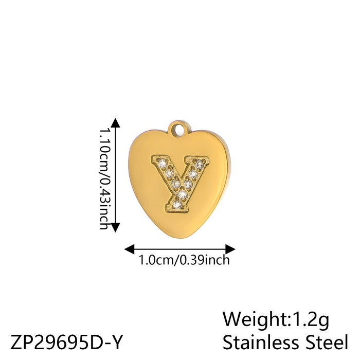 European and American Hot-Selling Fashion Simple Zircon Inlaid Heart 26 Letter Pendant Handmade DIY Bracelet Necklace English Peach