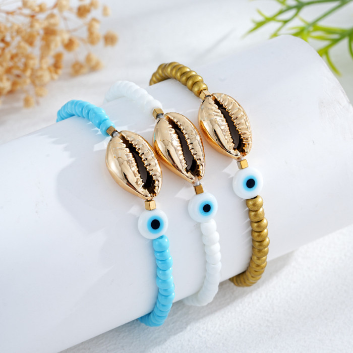 Bohemian Style Gold Shell Beaded Devil's Eye Bracelet Trendy Hot-Selling Light Luxury Versatile Essential