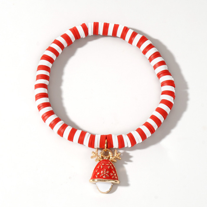 Christmas Soft Clay Beaded Bracelet Christmas Tree Snowman Bell Reindeer Pendant Red White Green Lucky Bead Bracelet...
