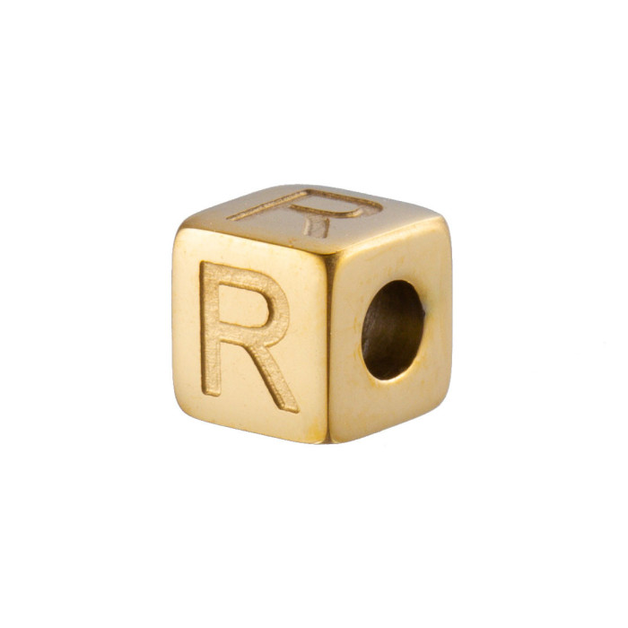 European and American Hot Selling Fashion Simple DIY 26 English Alphabet Accessories Geometric Titanium Steel Gold Sugar Cube Jewelry Accessories