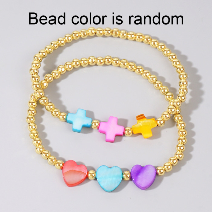 Hot-Selling Light Luxury Shell Heart-Shaped Cross Bracelet Gold Bead Luxurious Versatile Bracelet Light Luxury High-E...
