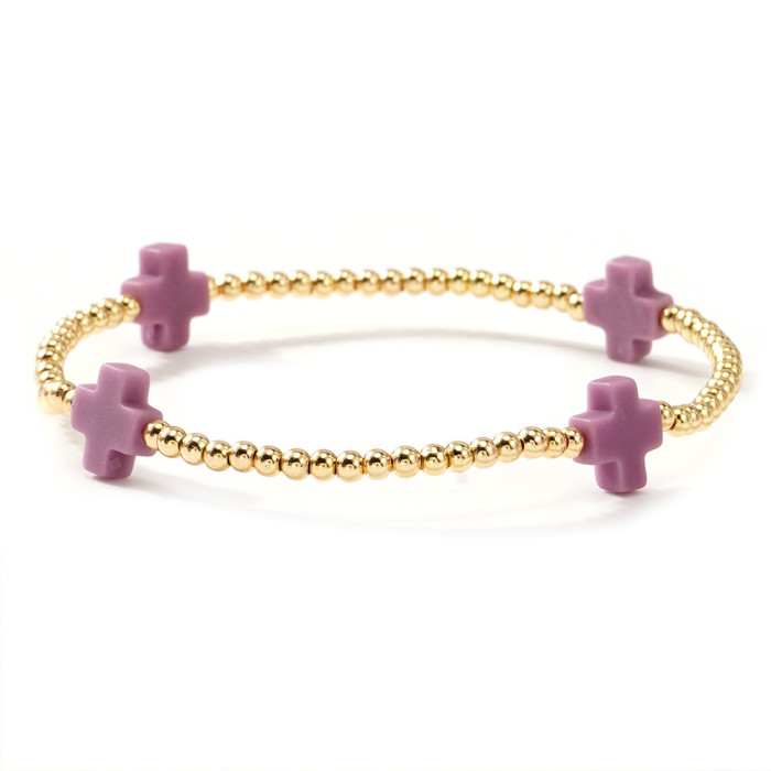 Amazon Fashion Colorful Cross Gold Bead Bracelet Set Geometric Bracelet Jewelry for Women Trendy