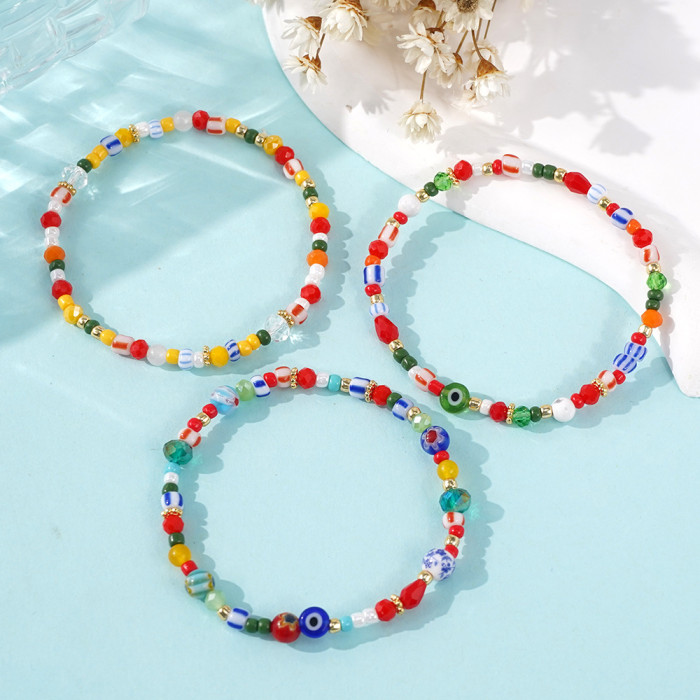 Hot-Selling Mixed Color Glass Bracelet Fashionable Versatile Exotic Style Colorful Crystal Bracelet Eye Design for St...
