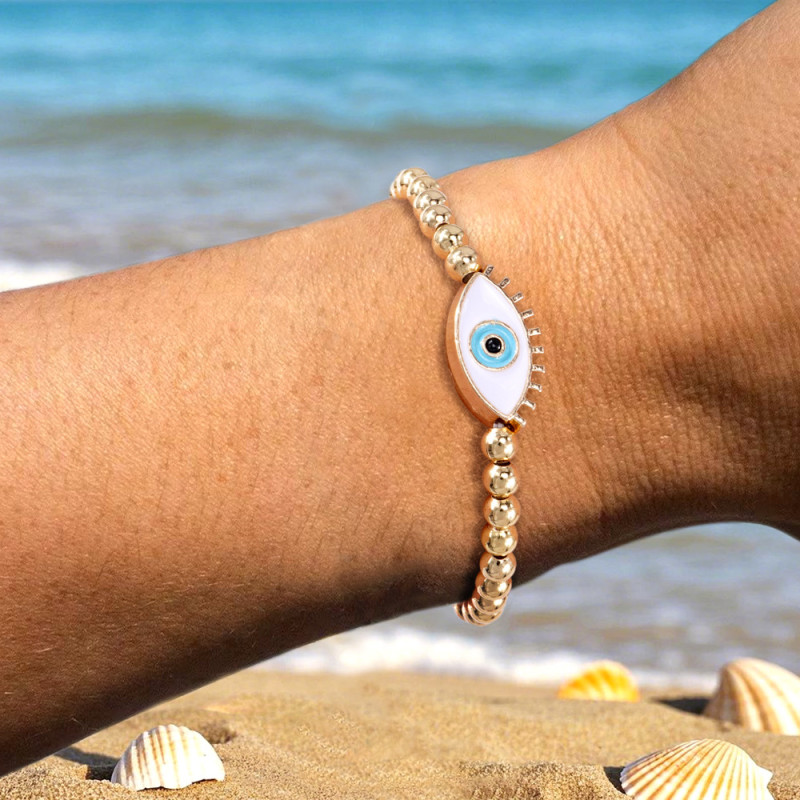 Copper Gold-Plated Beaded Bracelet Vintage Niche Cross-Border Oil-Drip Eye Jewelry Ins Fashion Trend Light Luxury Bracelet