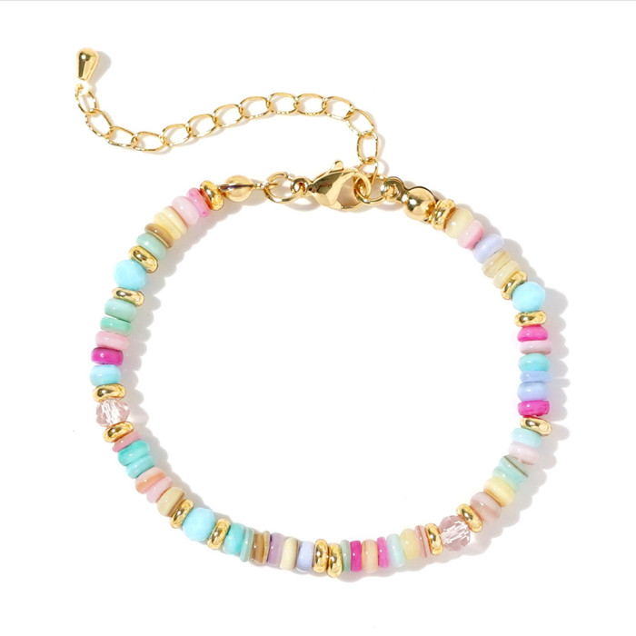 Hot-Selling Macron Color Series Bracelet Fashionable High-End Dopamine Bracelet Light Porcelain Blue Flat Bead Crysta...