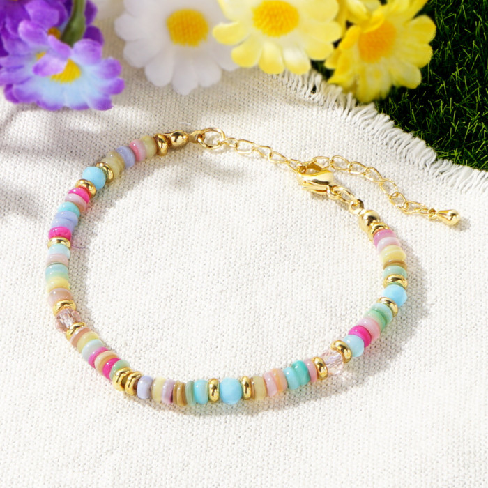 Hot-Selling Macron Color Series Bracelet Fashionable High-End Dopamine Bracelet Light Porcelain Blue Flat Bead Crysta...