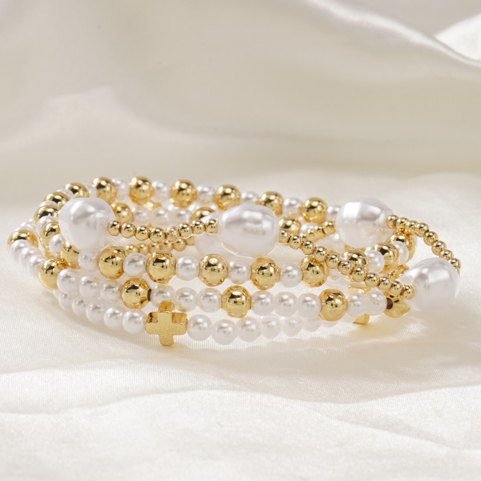 Cross-Border INS Style Light Luxury Cross Imitation Pearl Bracelet for Women Summer Niche Design Sweet Cool High-End Feel Jewelry