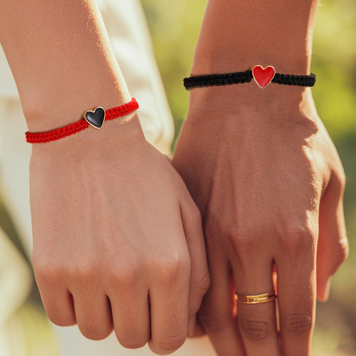 Handmade Red Rope Contrast Color Heart Bracelet Jewelry Texture Simple Adjustable Unisex Cross-border Hot Selling Gift