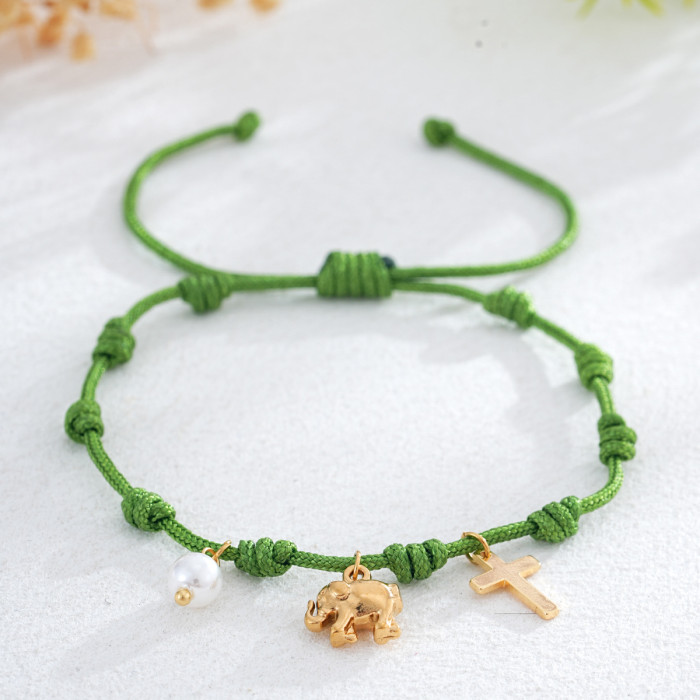 Summer Vacation Bohemian Cross Pearl Pendant Color Rope Braided Bracelet Light Luxury Niche Exquisite High-end Feel,...