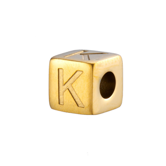 European and American Hot Selling Fashion Simple DIY 26 English Alphabet Accessories Geometric Titanium Steel Gold Sugar Cube Jewelry Accessories