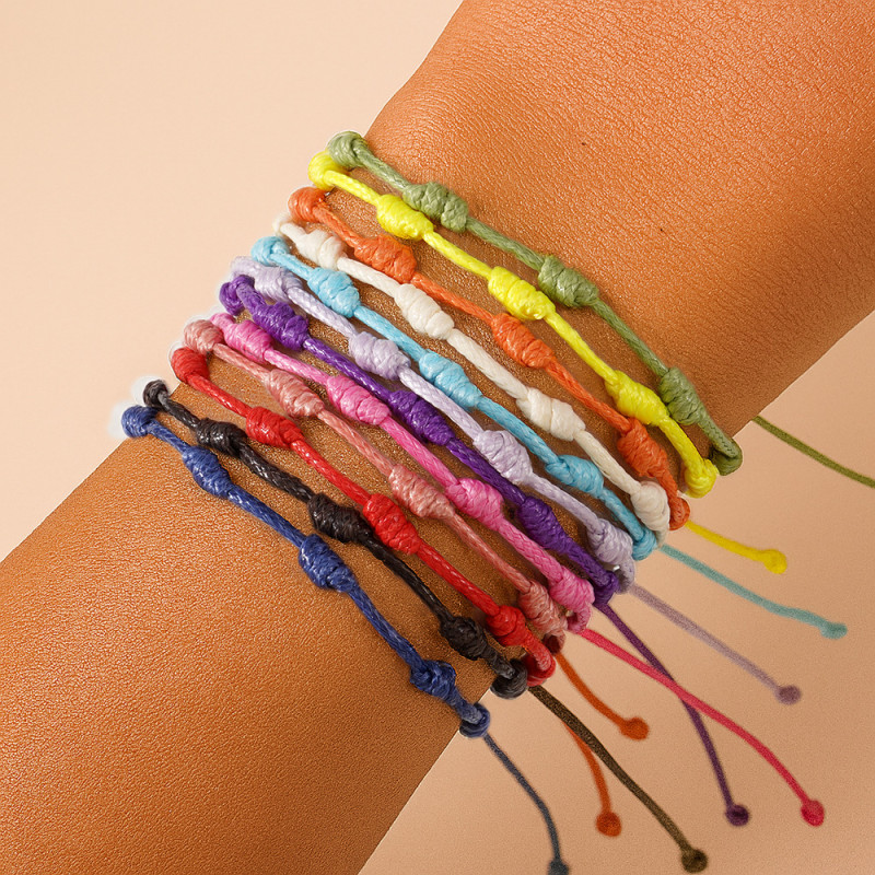 Cross-Border New Rainbow Color Ethnic Style Handmade Knot Rope Friendship Bracelet Adjustable Lucky Hand Rope Couple Small Ornaments