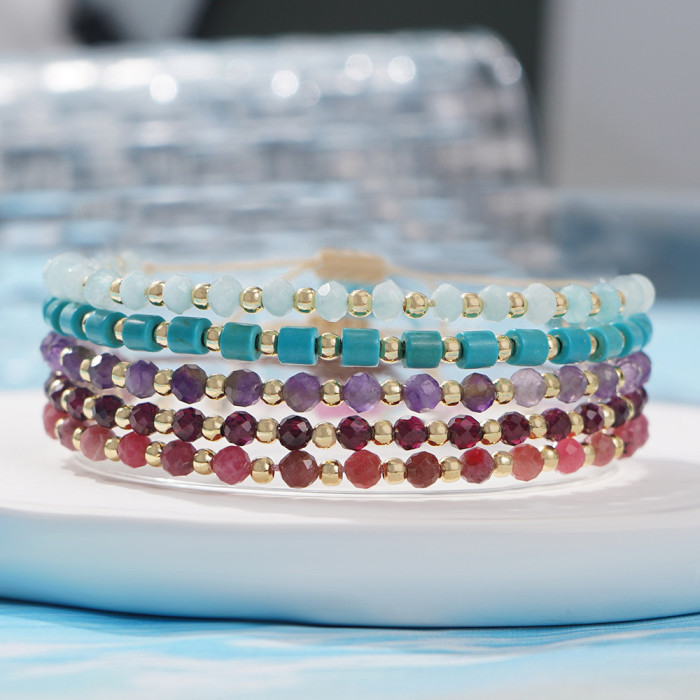 Natural Stone Beaded Bracelet Gold Beads Mixed Fashion Niche Hot-Selling Bracelet for Men and Women Couple Gift Bracelet
