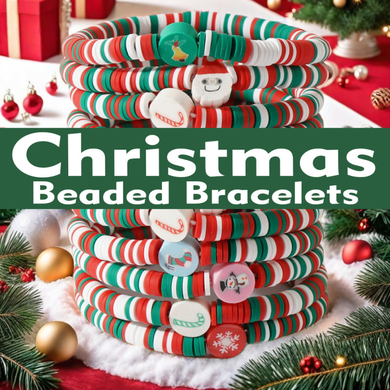 Amazon Hot-Selling Christmas Soft Clay Bracelet for Women Red and Green Christmas Theme Beaded Bracelet Wholesale