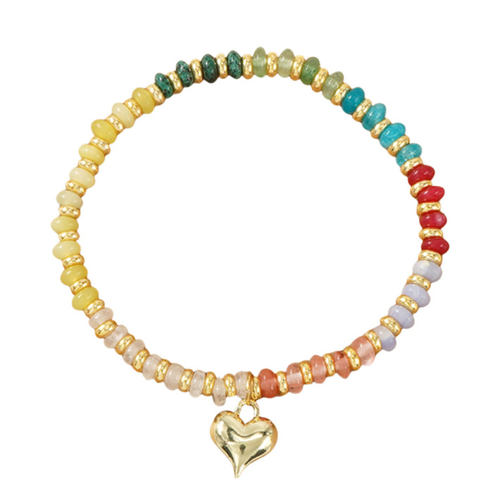 Cross-Border Hot Selling Bohemian Style Natural Stone Bracelet Commuting Versatile Colorful Heart Beaded Crystal Elastic Bracelet