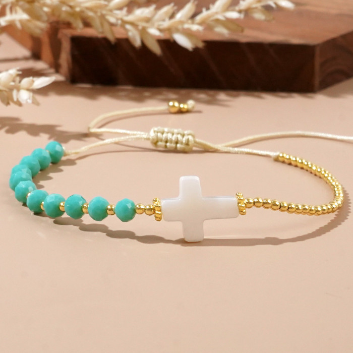 Crystal Bead Cross Shell Bracelet Summer Beach Style Hot Item Stall Treasure Hand Jewelry Bracelet Wholesale
