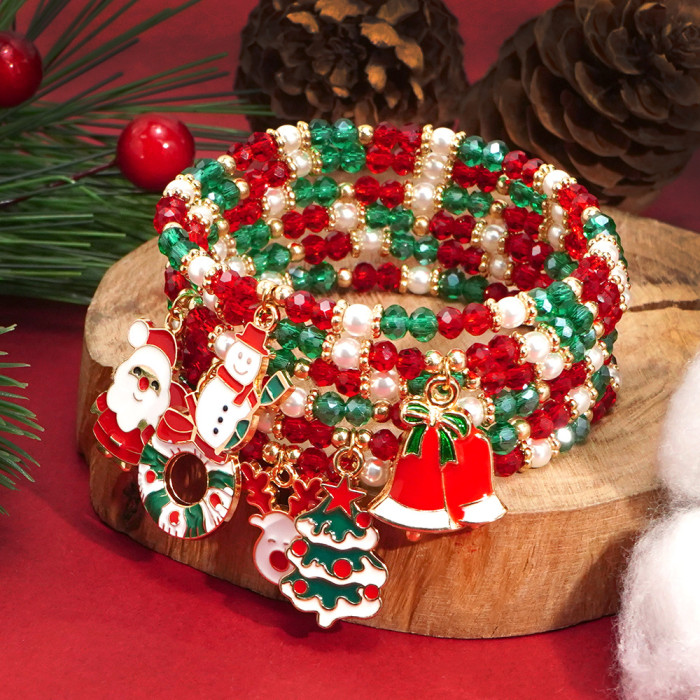 Christmas Series Soft Clay Bracelet Santa Claus Reindeer Bell Christmas Tree Bracelet Set Factory Direct Sale