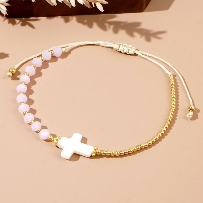 Crystal Bead Cross Shell Bracelet Summer Beach Style Hot Item Stall Treasure Hand Jewelry Bracelet Wholesale