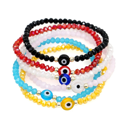 Cross-Border Hot-Selling Multi-Color Crystal Faceted Stacking Bracelet Evil Eye Protection Trendy Matching Source Can Be Single Item