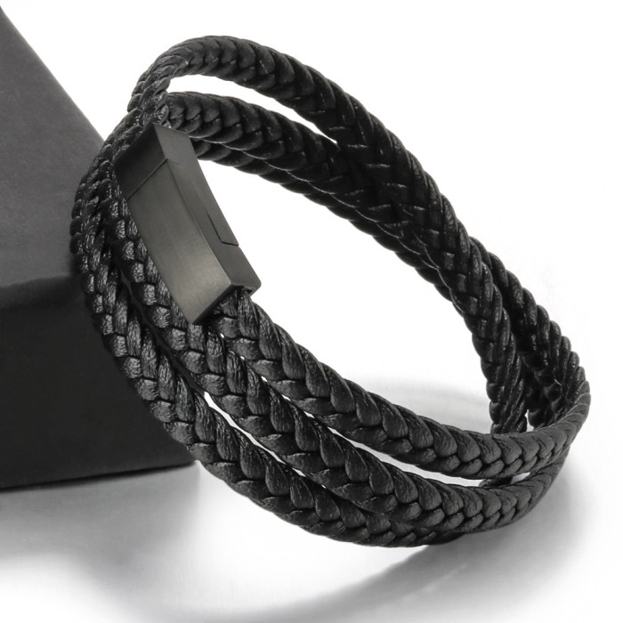 New Arrival Amazon Multi-layer Hand-woven Braided Rope Titanium Steel Leather Bracelet Stainless Steel Magnetic Clasp...