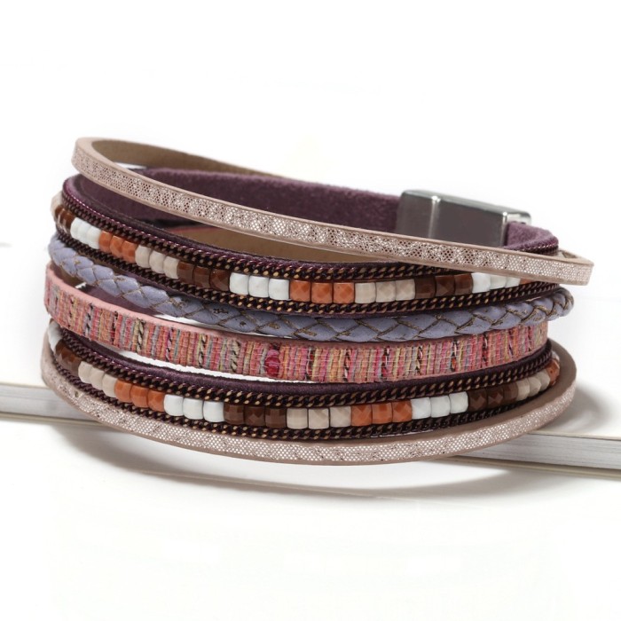 Bohemian Style Cross Multi-layer Bracelet New Exotic Ethnic Style Stone Bracelet High-end Leather Bracelet