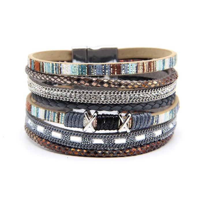 2022 New Jewelry Handmade Braided Rope Women's Bracelet European and American Bohemian Magnetic Clasp Cross-Border Accessories Bangle