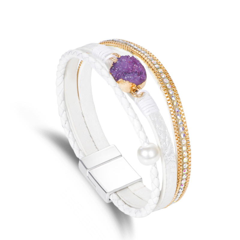 Cross-Border European and American Fashion Versatile Women's Bracelet 18-Facet Crystal Bracelet Multi-Layer Handmade Beads Alloy Magnetic Clasp Bangle